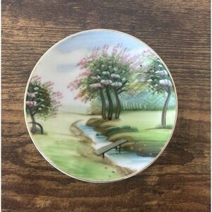 Aiyo China Occupied Japan Bread Wall Plate‎ Hand Painted Stream Bridge Tree